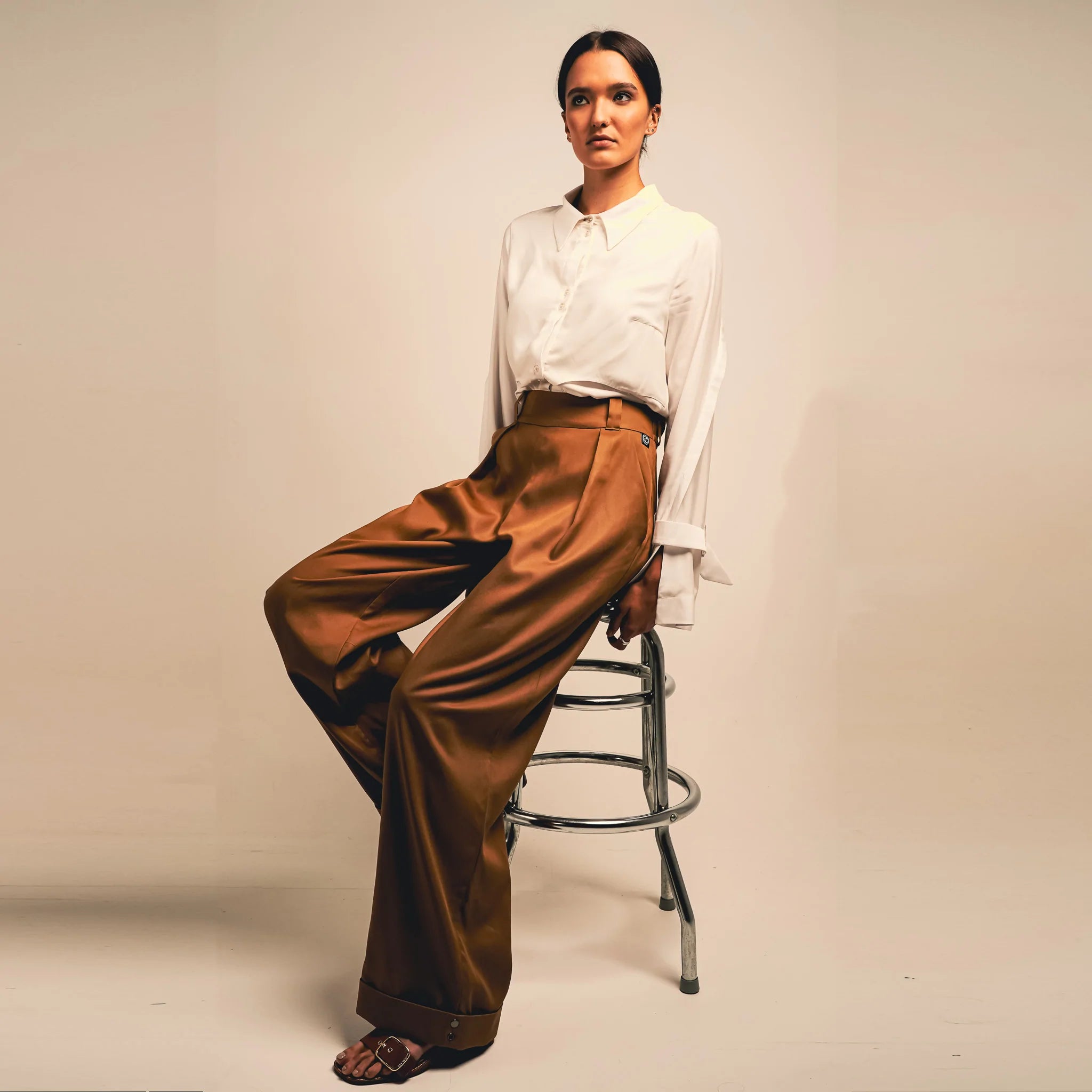 Camel Trouser and Bamboo Shirt Outfit