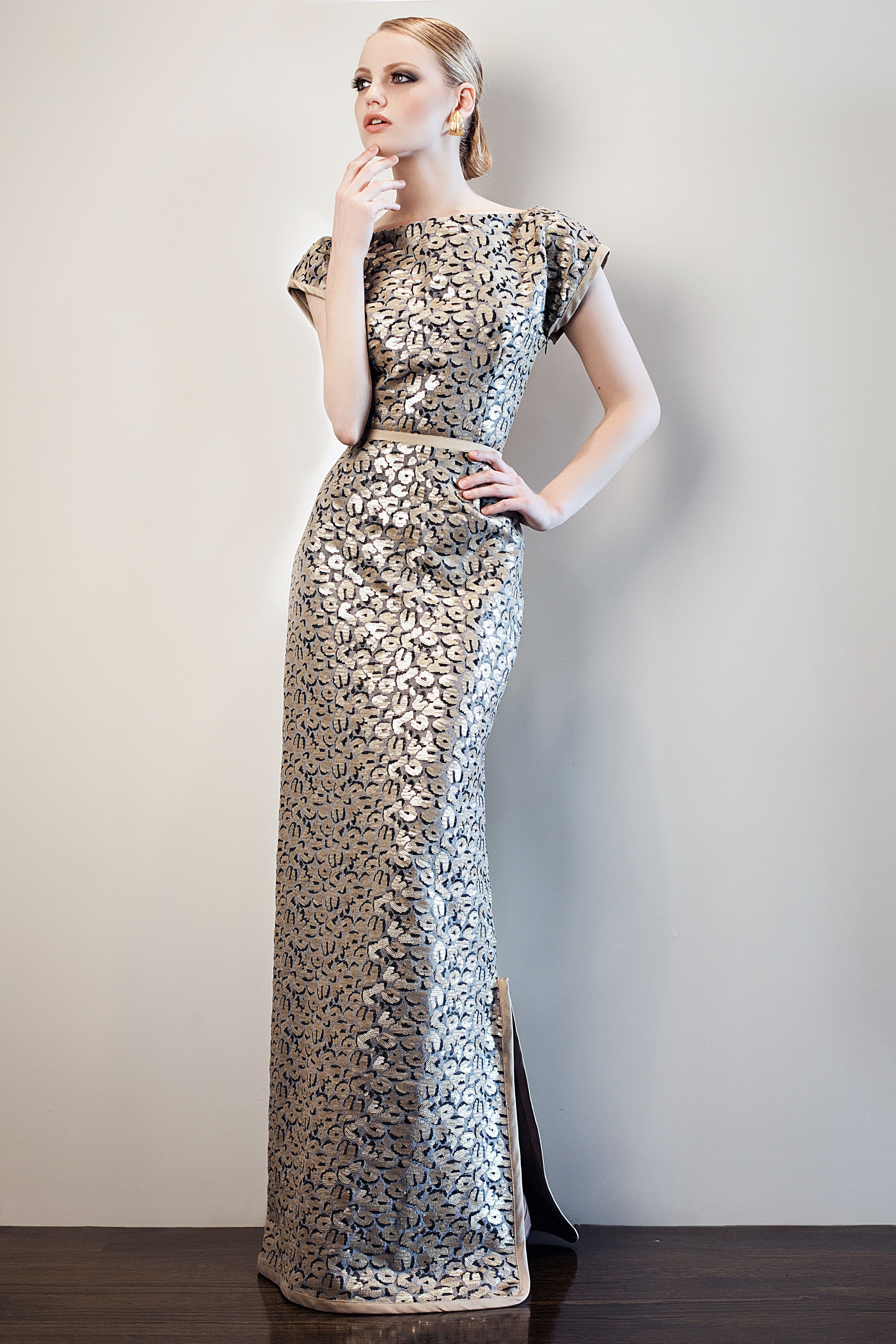 Sustainable Fashion | CELESTINO | Couture | Hudson Valley | Hudson New York | Cap Sleeve | Beaded Jersey | Column Gown