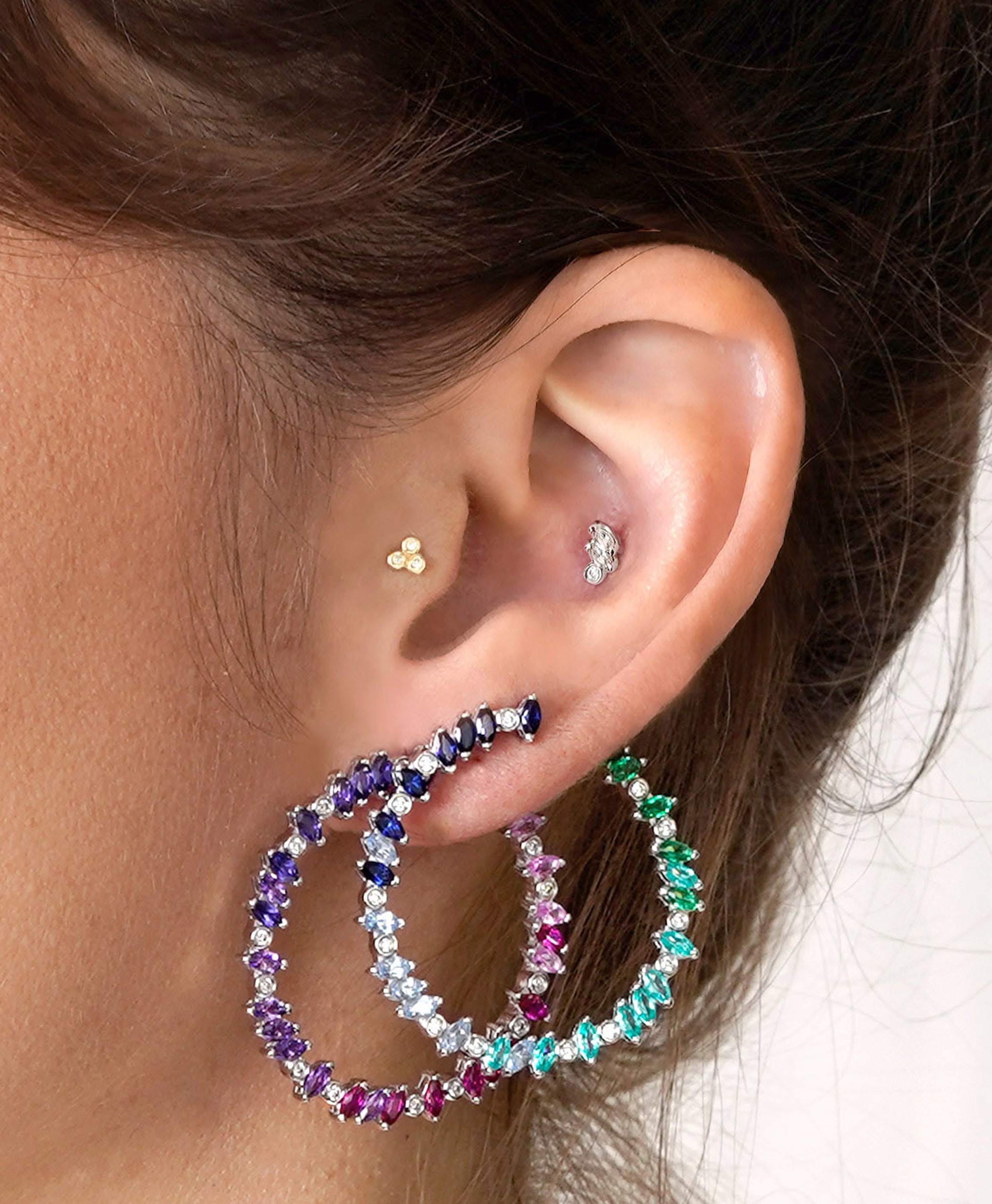 Veto Bright Sapphire, Spinel, Emerald and Diamond Hoops