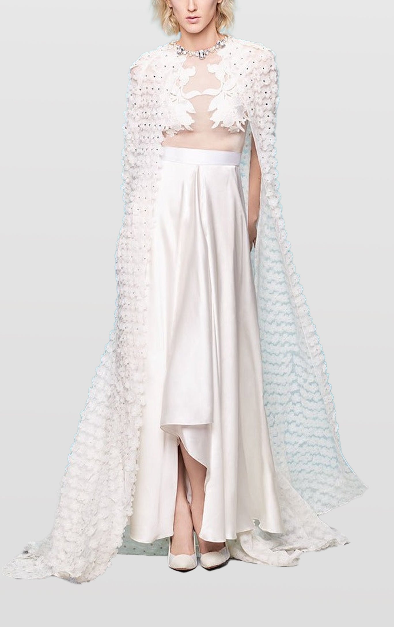 High-Low Silk Gown With Embroidered Cape | Spring/Summer 18