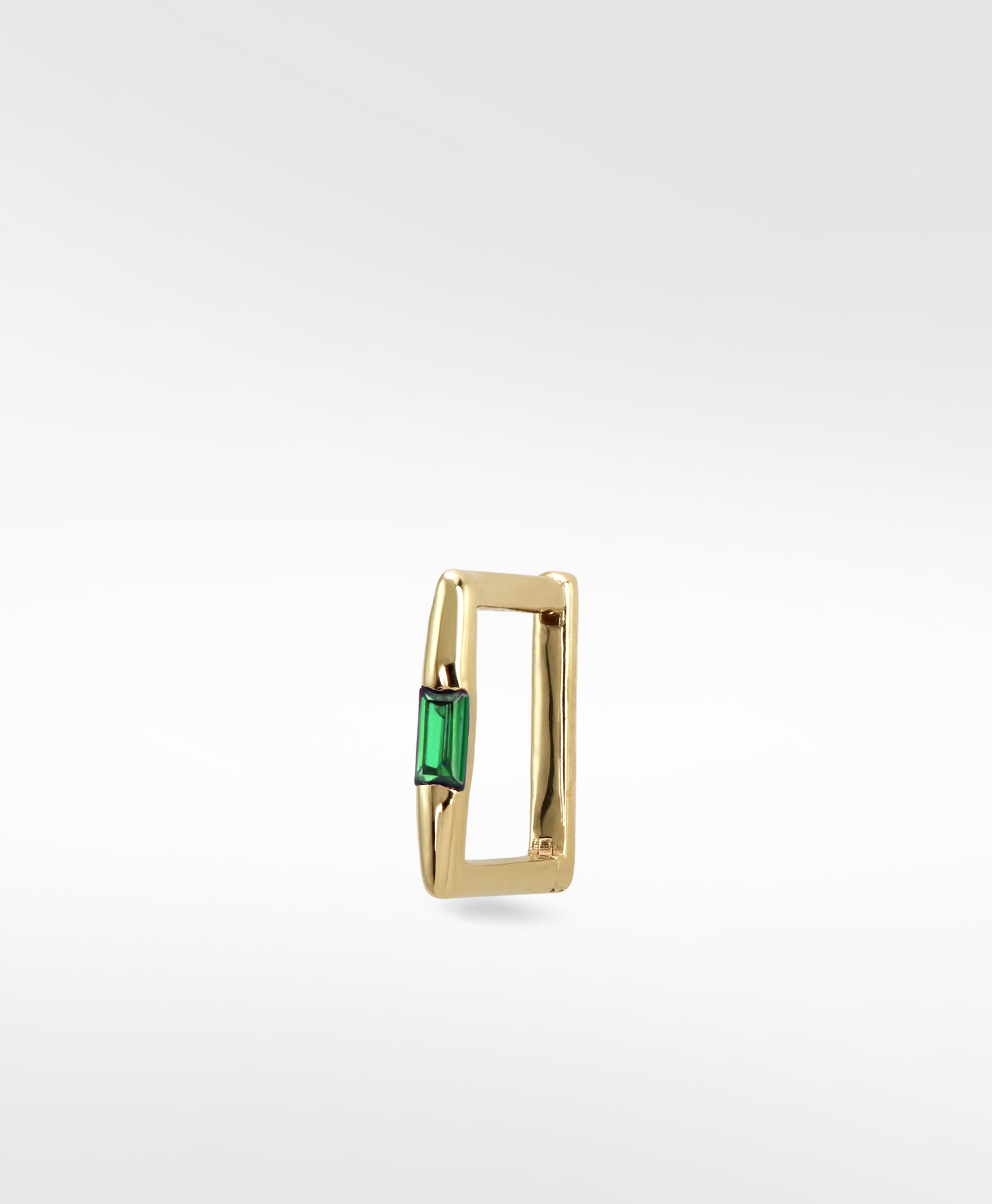 Squared Baguette Set Hoop - Emerald