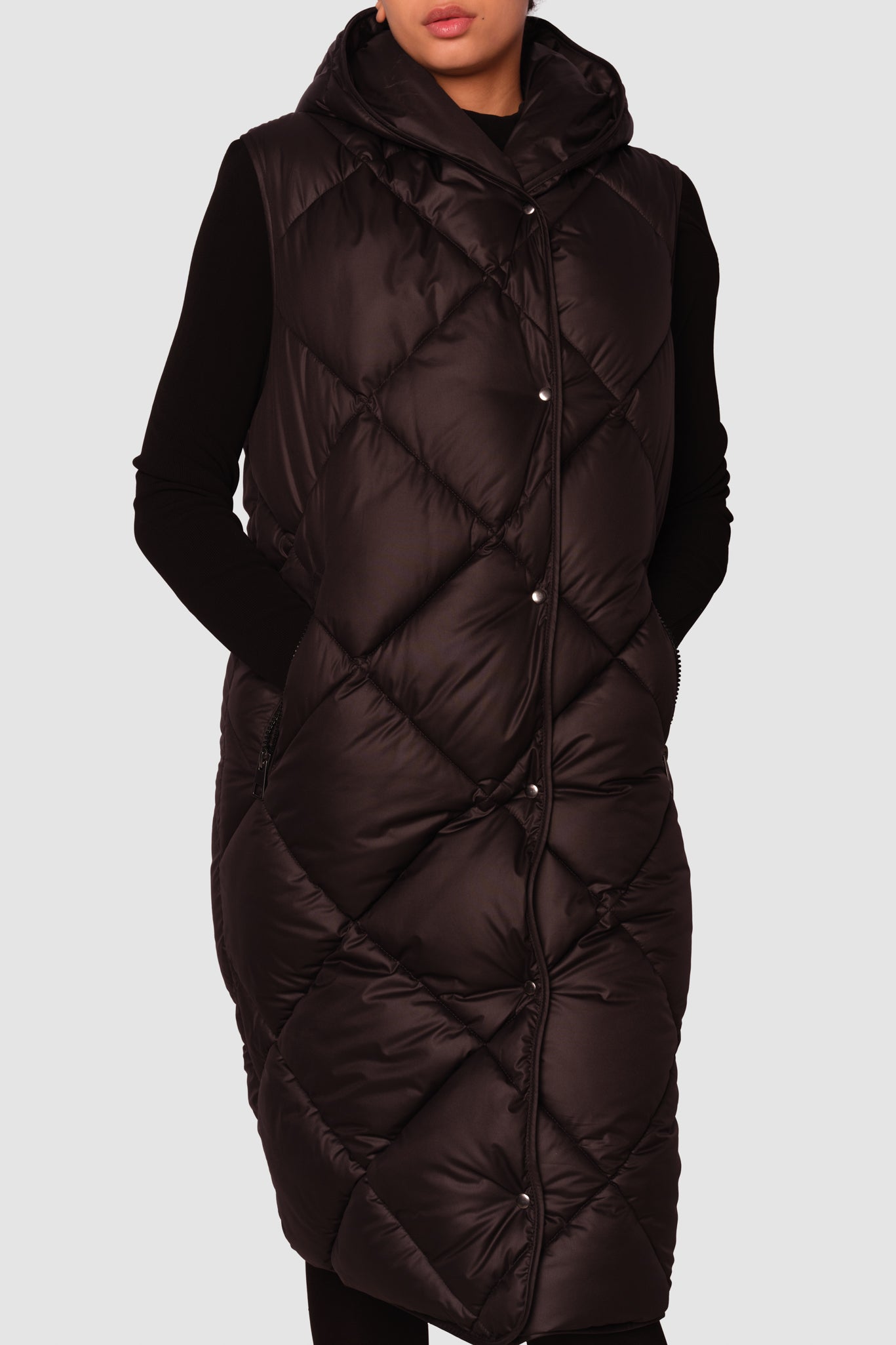 Penzance Black Long Sleeveless Puffer Jacket