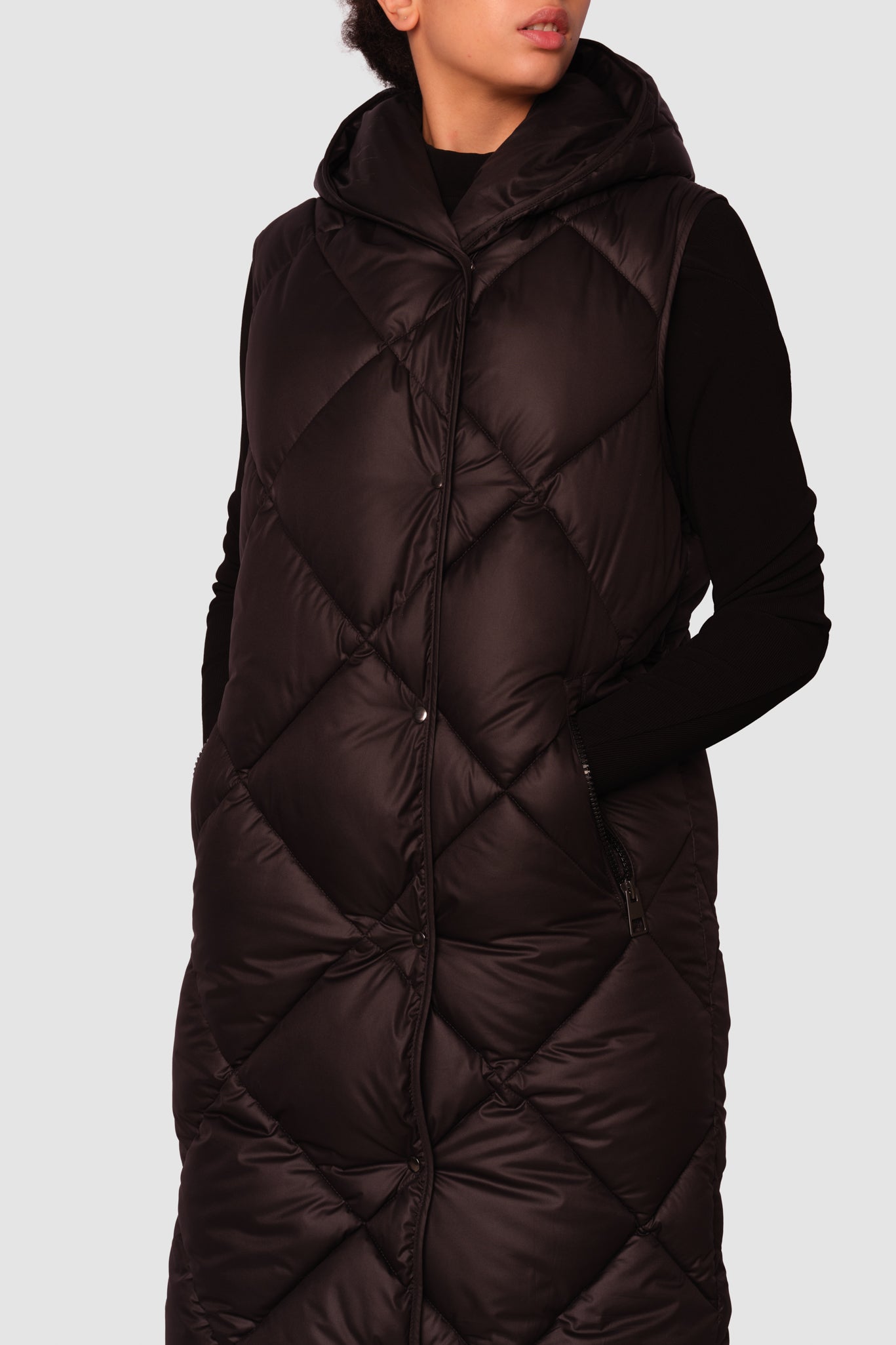 Penzance Black Long Sleeveless Puffer Jacket