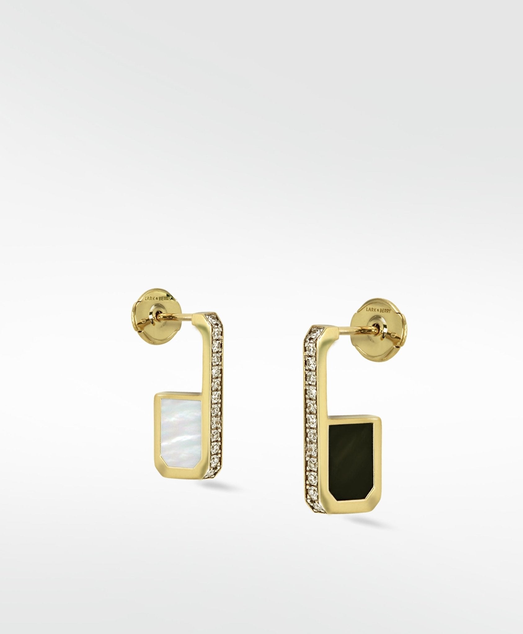 Eclipsis Diamond Hoop Earrings with Mother of Pearl and Onyx in 18k Yellow Gold - Lark and Berry