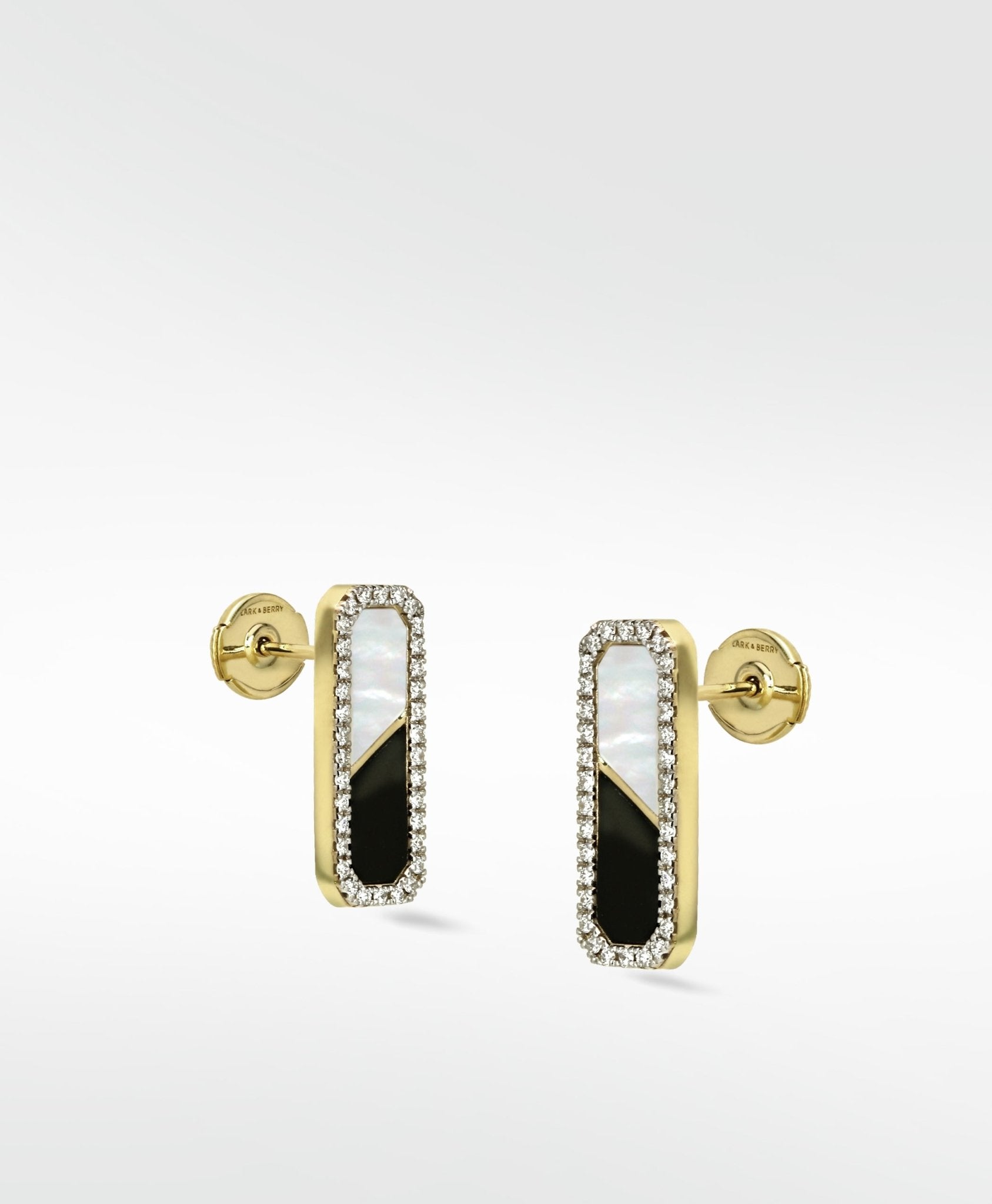 Eclipsis Diamond, Mother of Pearl and Onyx Earrings in 18k Yellow Gold - Lark and Berry