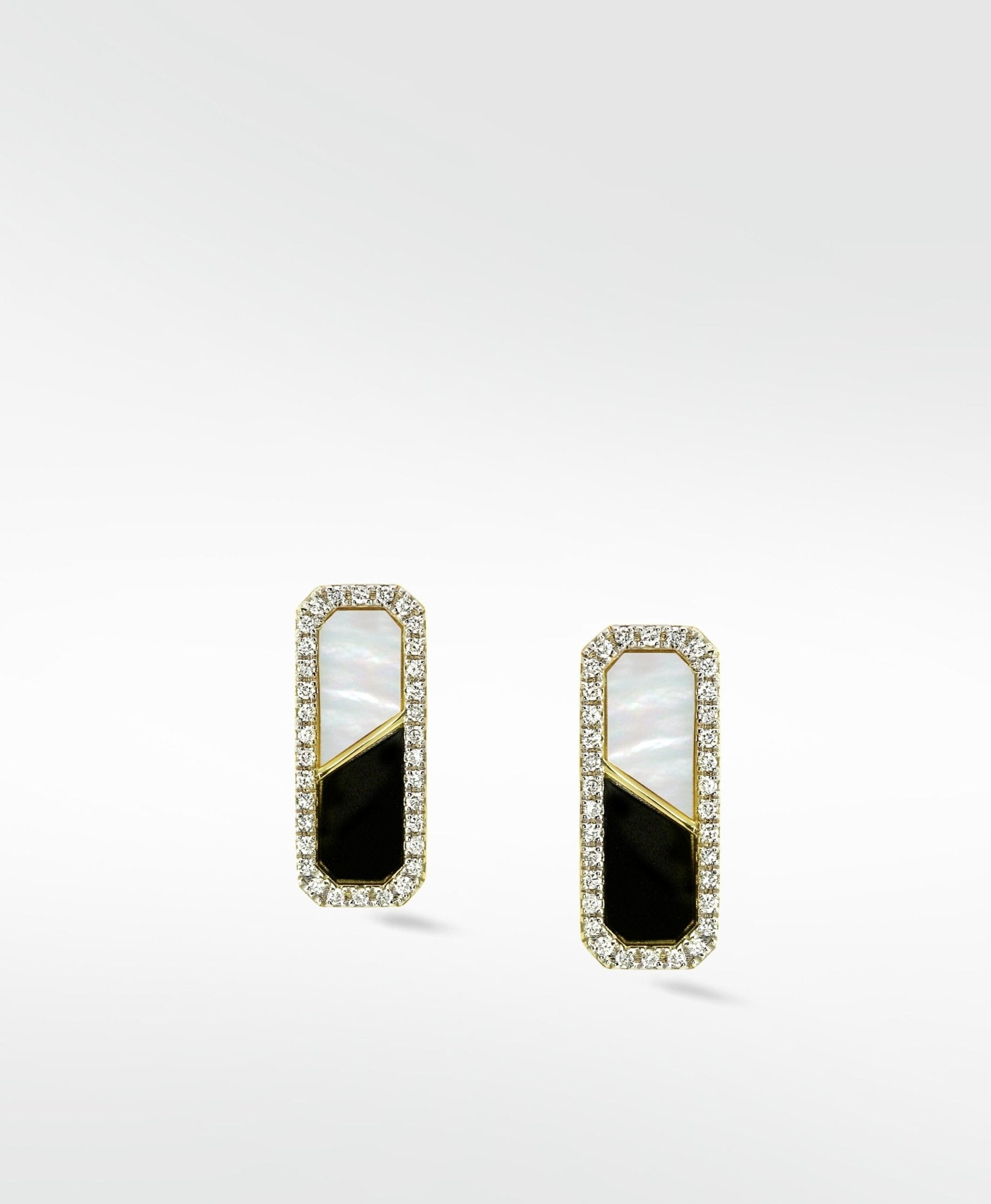 Eclipsis Diamond, Mother of Pearl and Onyx Earrings in 18k Yellow Gold - Lark and Berry
