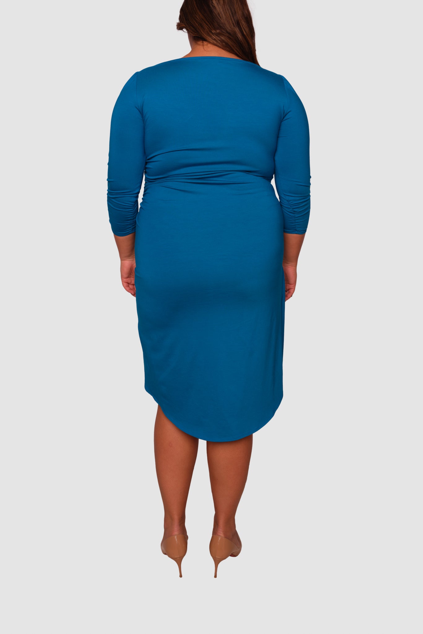 Lina Keyhole Ruched Waist Dress in Blue