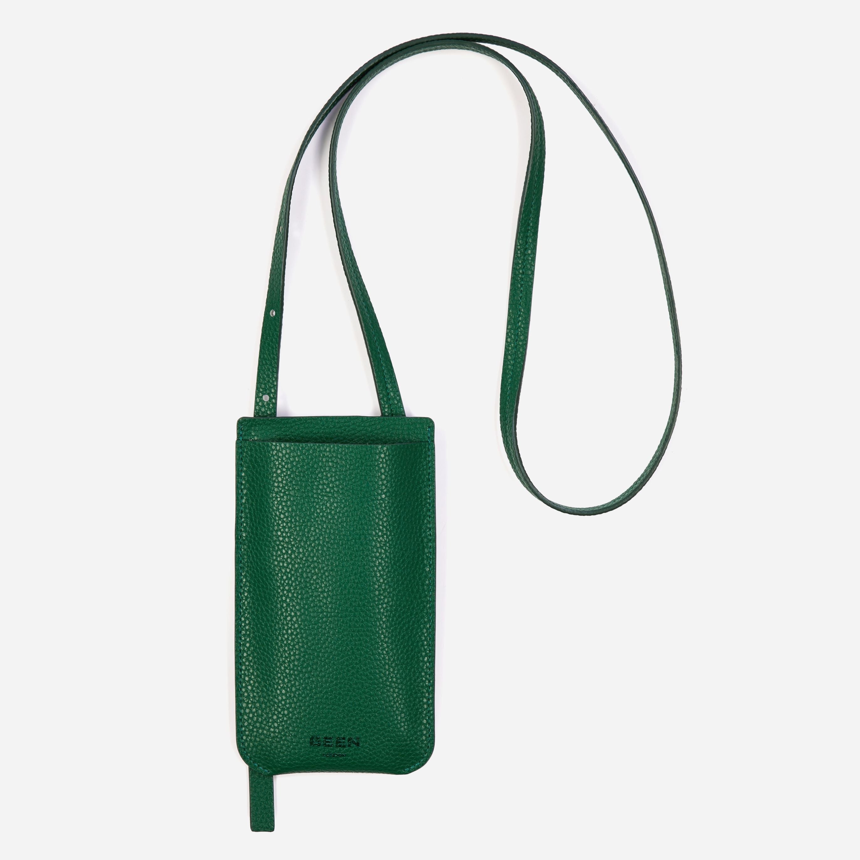Elia Phone Bag in Rainforest Green recycled pebbled leather Front